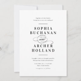 Invitación Caligrafía elegante boda en blanco y negro