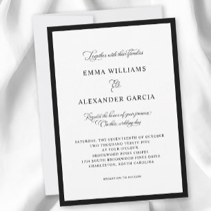 Invitación Caligrafía Elegante Boda Formal Borde Negro