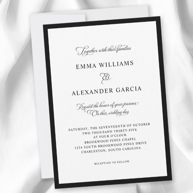 Invitación Caligrafía Elegante Boda Formal Borde Negro (Elegant Calligraphy Wedding Formal Black Border Invitation)
