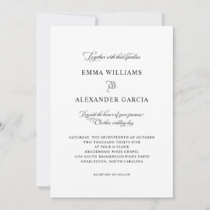 Invitación Caligrafía elegante Boda Formal Negro & Blanco