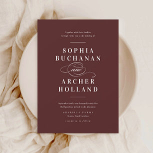 Invitación Caligrafía elegante bodas de color burgundy granat