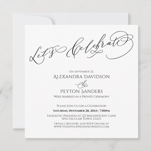 Invitación Caligrafía Elegante Celebremos lo Negro y Blanco (Anverso)