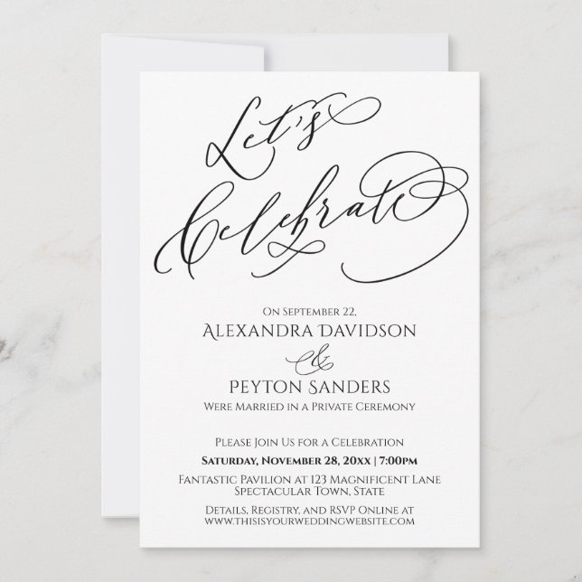 Invitación Caligrafía Elegante Celebremos lo Negro y lo Blanc (Anverso)