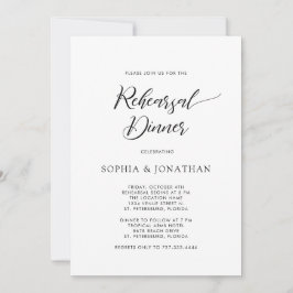 Invitación Caligrafía elegante Cena de ensayo en blanco negro