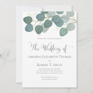 Invitación Caligrafía elegante clásica con vegetación de euca