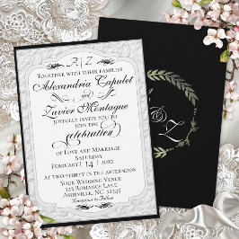 Invitación Caligrafía elegante con relieve falso - Blanco/Neg