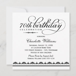Invitación Caligrafía elegante cumpleaños 70 cuadrado