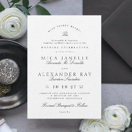 Invitación Caligrafía Elegante De Blanco Negro Formal El Boda