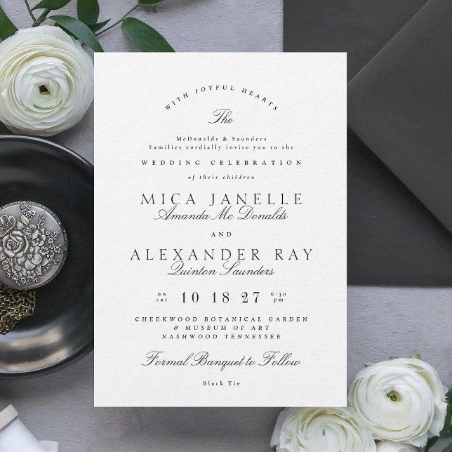 Invitación Caligrafía Elegante De Blanco Negro Formal El Boda (Subido por el creador)