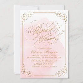 Invitación Caligrafía elegante dorada de Rubor Bridal Shower