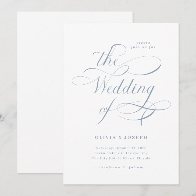Invitación Caligrafía elegante | Dusty Blue Boda (Anverso / Reverso)