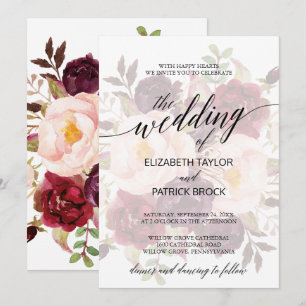 Invitación Caligrafía elegante   Faded Floral Boda