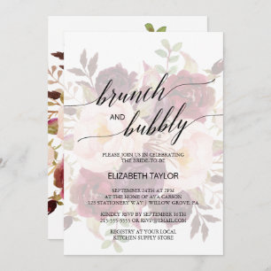 Invitación Caligrafía elegante   Faded Floral Brunch & Bubbly