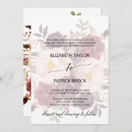 Invitación Caligrafía elegante | Faded Floral Formal Boda
