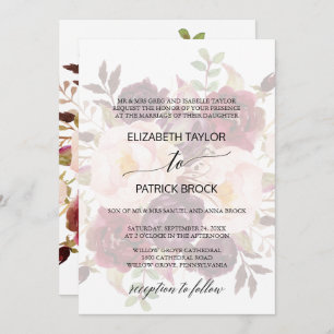 Invitación Caligrafía elegante   Faded Floral Formal Boda