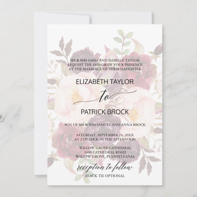 Invitación Caligrafía elegante | Faded Floral Formal Boda (Anverso)