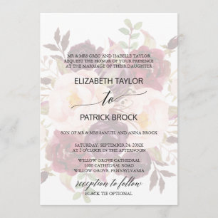 Invitación Caligrafía elegante   Faded Floral Formal Boda