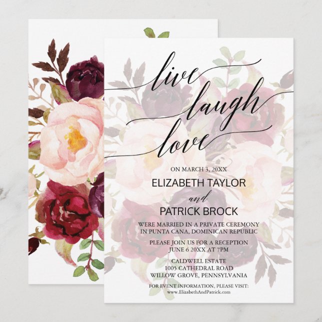 Invitación Caligrafía elegante | Faded Floral Live Lauder Lov (Anverso / Reverso)