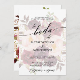 Invitación Caligrafía elegante | Faded Floral Spanish Boda