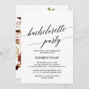 Invitación Caligrafía elegante   Fiesta Floral de Bachelorett