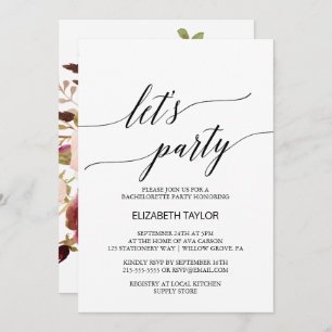 Invitación Caligrafía elegante   Floral Backing Let's Fiesta