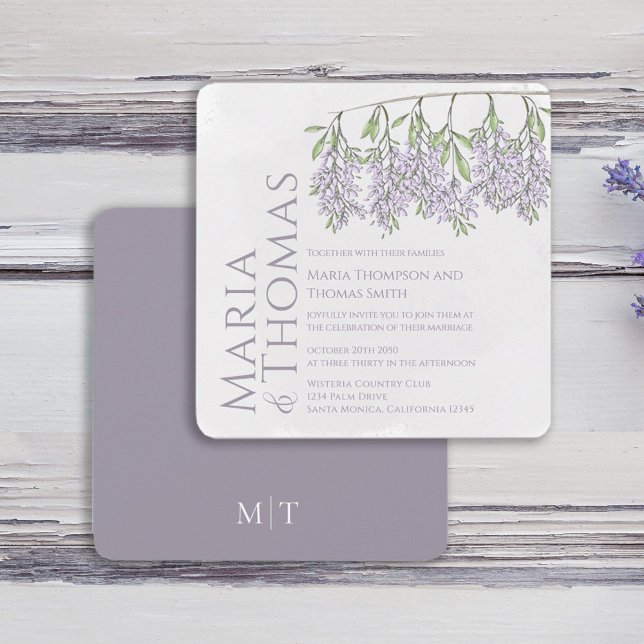 Invitación Caligrafía Elegante Floral Lilac acuarela (Watercolor lilac lavender floral typography design. )