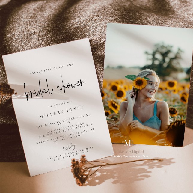 Invitación Caligrafía elegante | Foto Ducha de novia (Subido por el creador)