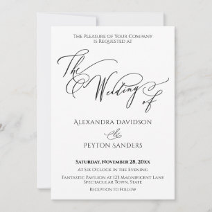 Invitación Caligrafía Elegante "La Boda de" Negro y Blanco