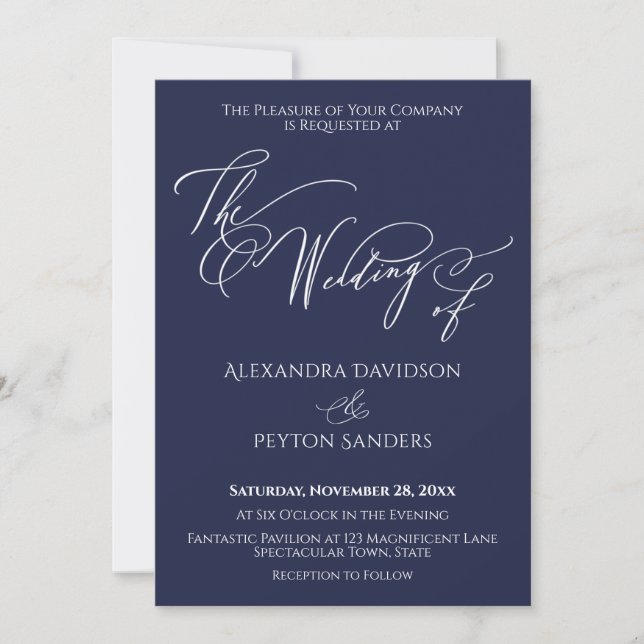 Invitación Caligrafía Elegante La Boda Recepción de Marina (Anverso)