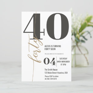 Invitación Caligrafía elegante moderna FORTY cumpleaños 40