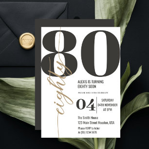 Invitación Caligrafía elegante moderna OCHENTA 80 cumpleaños