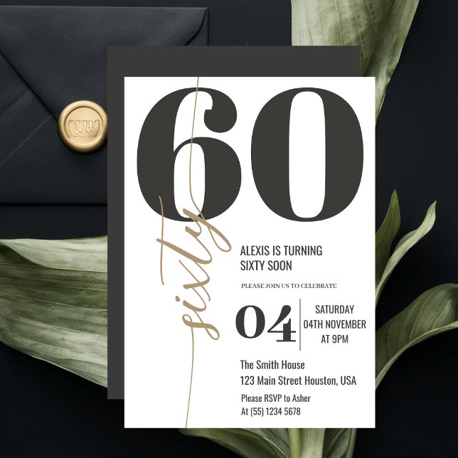 Invitación Caligrafía elegante moderna SIXTY cumpleaños 60  (Subido por el creador)
