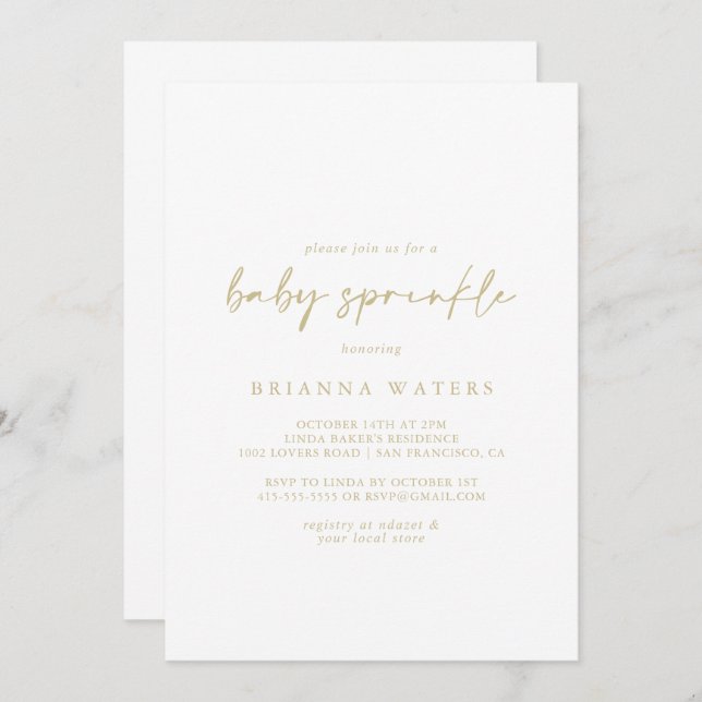 Invitación Caligrafía Elegante Moderno Espolvorín de Bebé de  (Anverso / Reverso)