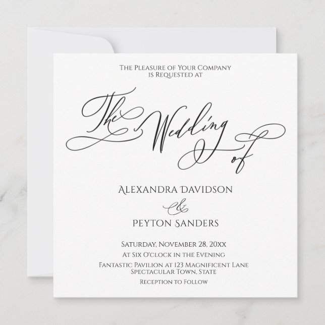 Invitación Caligrafía elegante negro y blanco "La boda de" (Anverso)