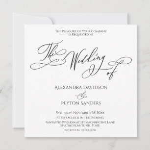 Invitación Caligrafía elegante negro y blanco "La boda de"