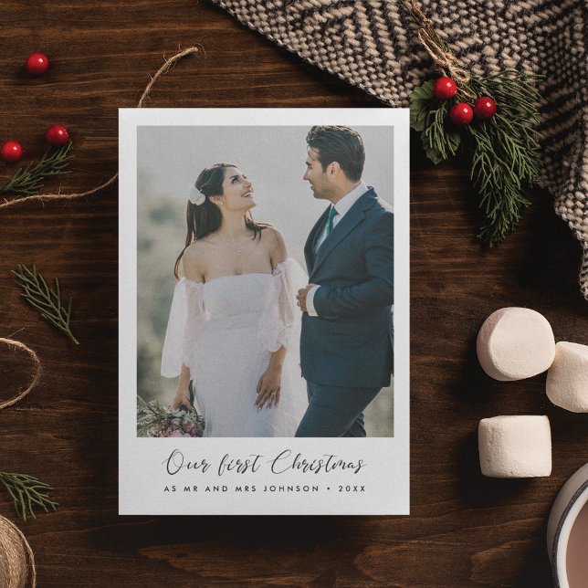 Invitación Caligrafía elegante Nuestra primera foto de Navida (Subido por el creador)