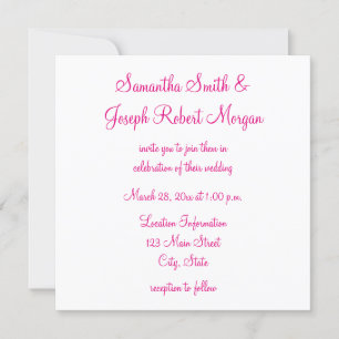 Invitación Caligrafía elegante rosa caliente Boda blanco sóli