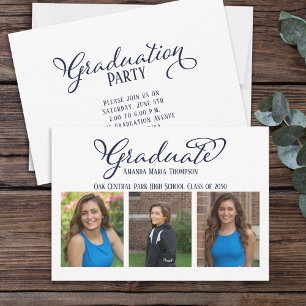 Invitación Caligrafía elegante simple de grado multifoto