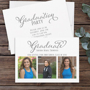 Invitación Caligrafía elegante simple de grado multifoto