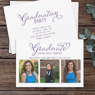 Invitación Caligrafía elegante simple de grado multifoto