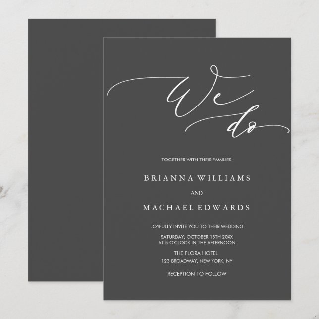 Invitación Caligrafía elegante simple hacemos boda de carbón (Anverso / Reverso)