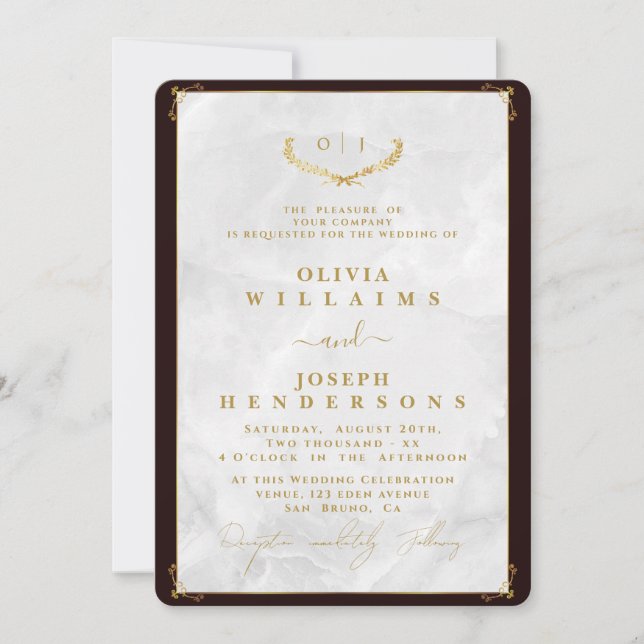 INVITACIÓN CALIGRAFÍA ELEGANTE Y BODA DE ORO DE MARBLE FRAME (Anverso)