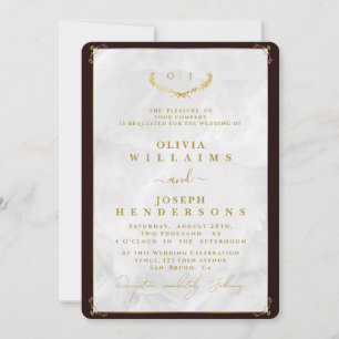 INVITACIÓN CALIGRAFÍA ELEGANTE Y BODA DE ORO DE MARBLE FRAME