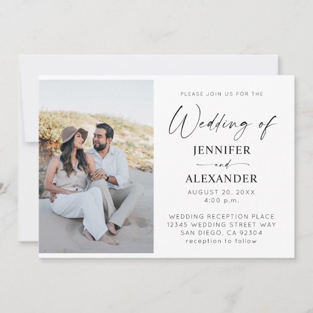 Invitación Caligrafía en blanco y negro Boda simple 3 (Anverso)