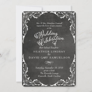 Invitación Caligrafía en blanco y negro de cartón