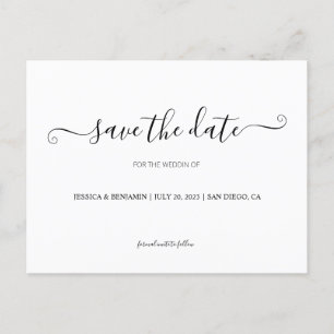 Invitación Caligrafía en blanco y negro Guardar la postal de 