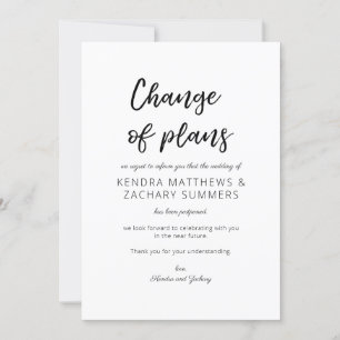 Invitación Caligrafía en negro y blanco Cambio de planes