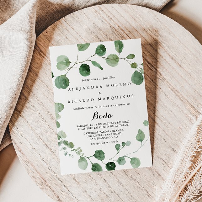 Invitación Caligrafía Eucalyptus Boda española (Subido por el creador)