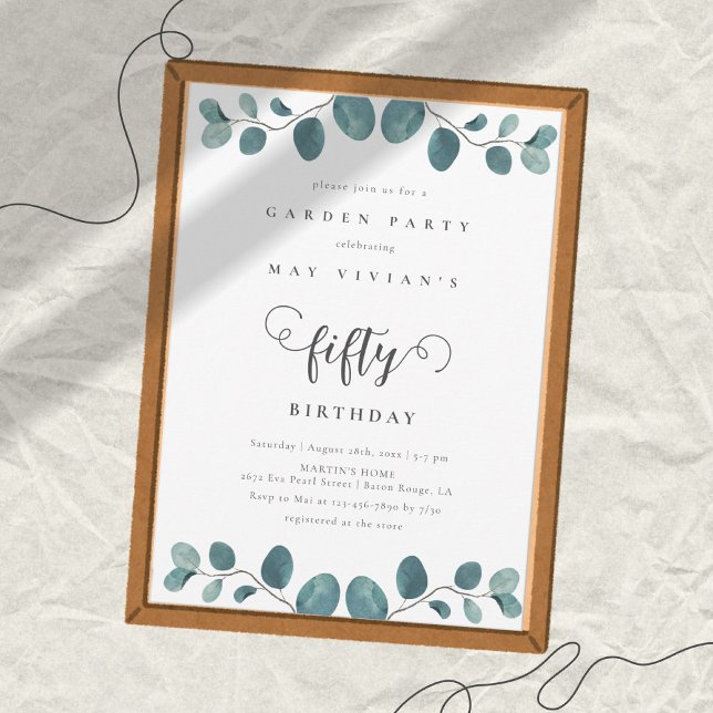 Invitación Caligrafía Eucalyptus Garden Fiesta Cumpleaños (Subido por el creador)