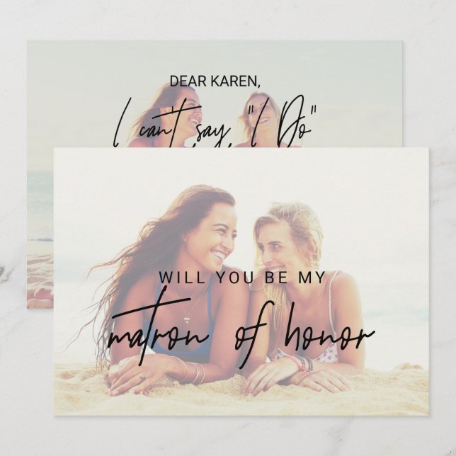 Invitación Caligrafía Extraña Fachada Foto Matrón De Honor (Anverso / Reverso)